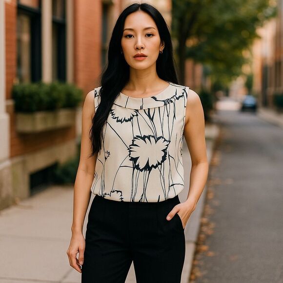 St John P-XL silk blouse cream and black NWT. - Picture 1 of 10